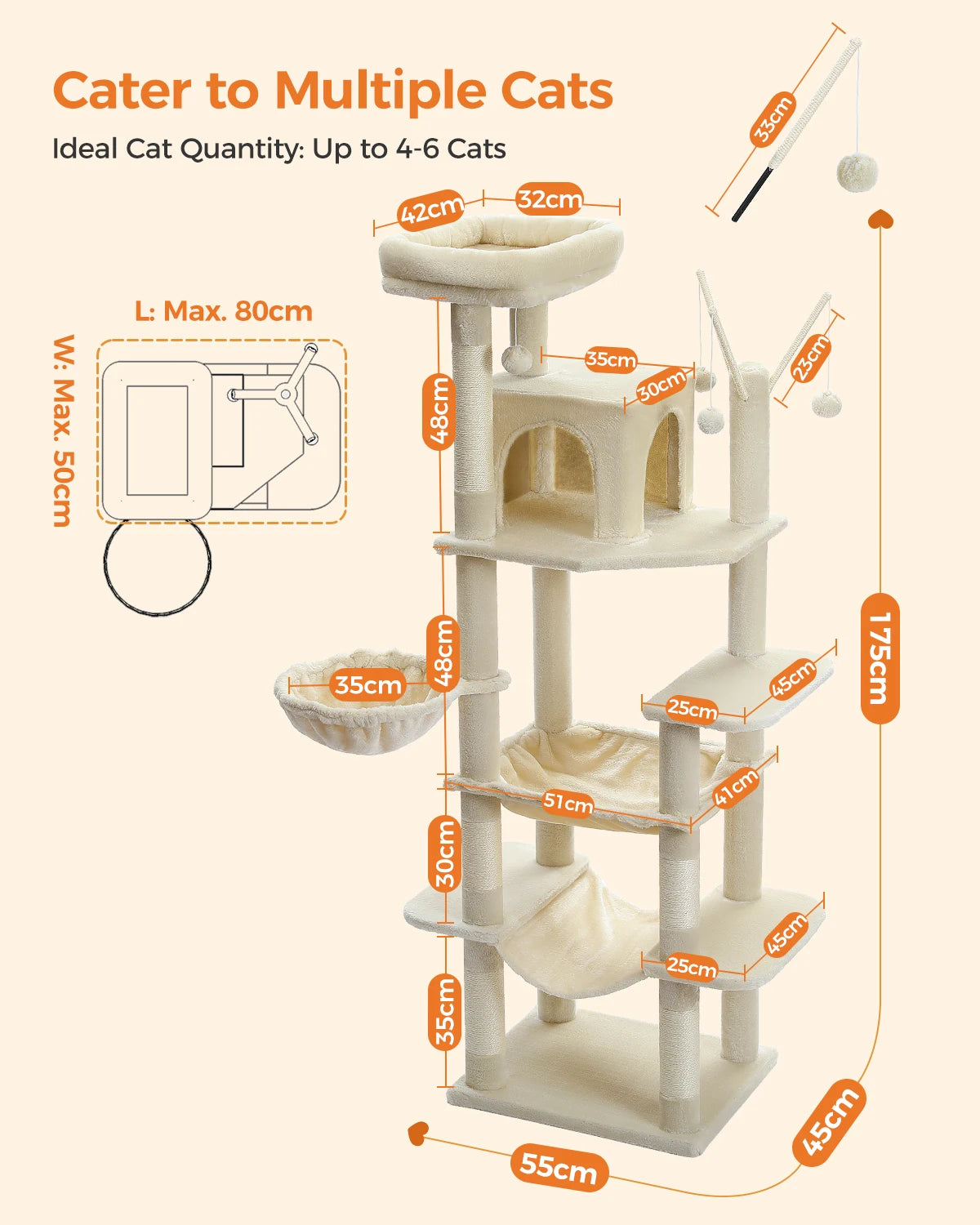 Large Cat Tree for Indoor Large Cats Tall Cat Tower for Fat Cats with Super Big Hammock, Cat Climbing Trees with Scratching Post