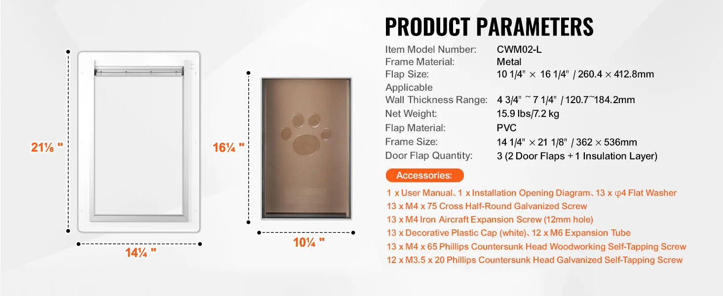 SucceBuy Pet Door Metal Frame with Lock and 3-Flap System Weatherproof Doggy Door Easy to Install in Interior or Exterior Walls
