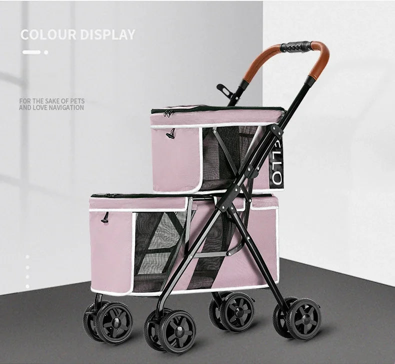 New Pet Stroller Double Layer Suitable for Two Pet Cats Dogs Foldable Cart Breathable Dog Stroller Pet Trolley carry on case