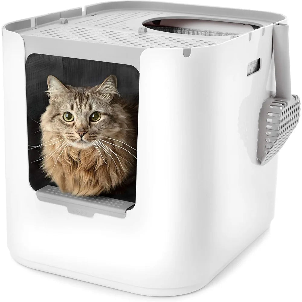XL Litter Box, Top or Front-Entry Configurable, Full Height Seamless Base, Reusable Litter Liners, Sifting Litter Scoop,Customiz