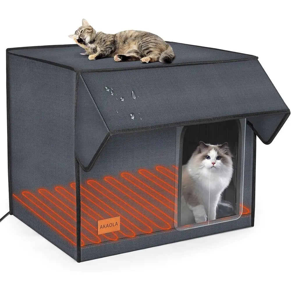 Weather-Resistant Elevated Cat Shelter with Heating Pad for Outdoor Stray Cats in Winter