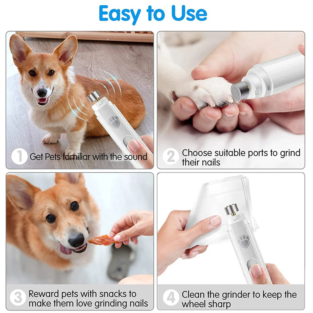 Electric Dog Nail Grinder Painless LED Light Pet Nail Clipper with Polisher Wheel 2-Speed Paws Nail Cutter for Pet Paws Grooming