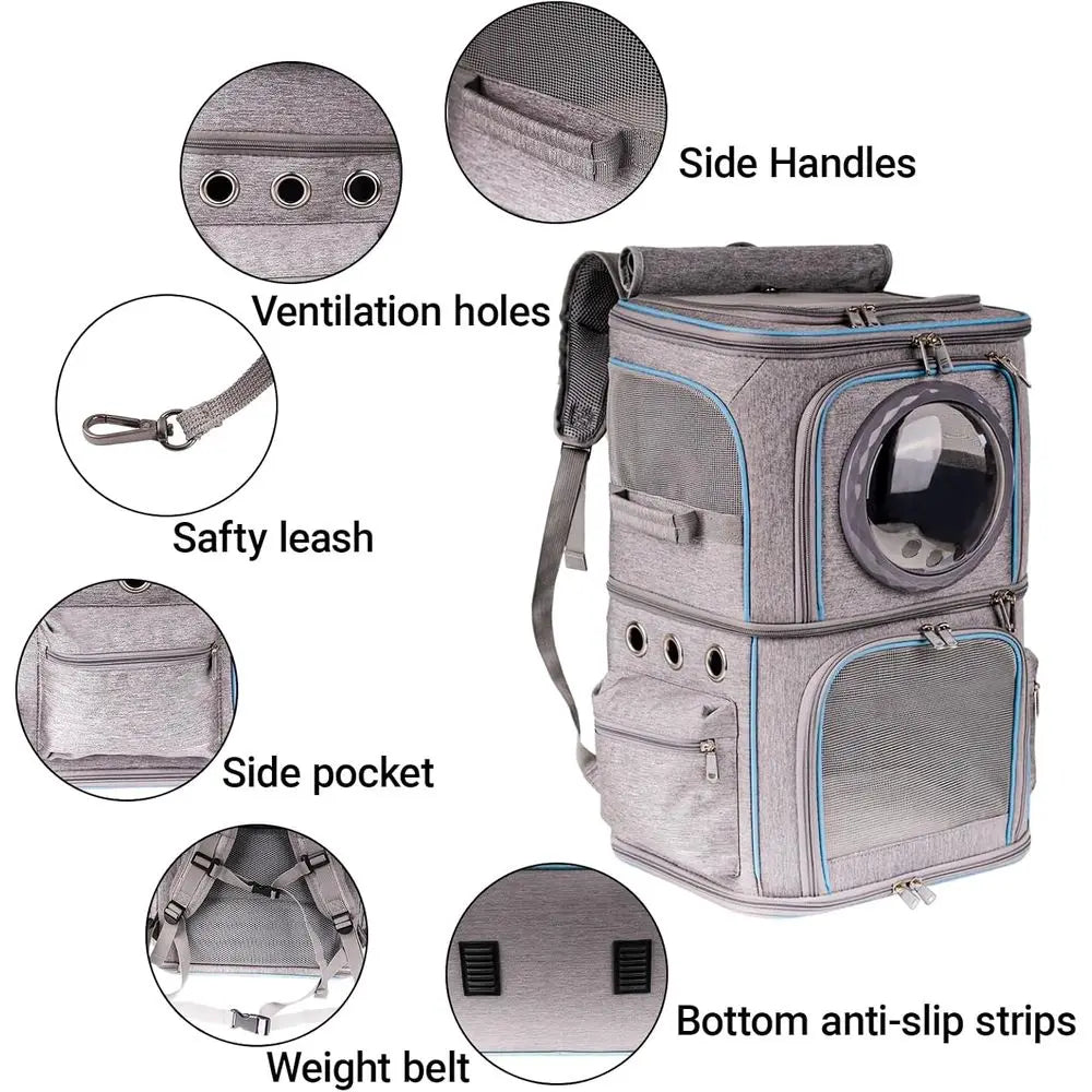 Dual-Compartment Pet Backpack for Cats or Dogs - Travel and Hiking Carrier with Clear Bubble Dome