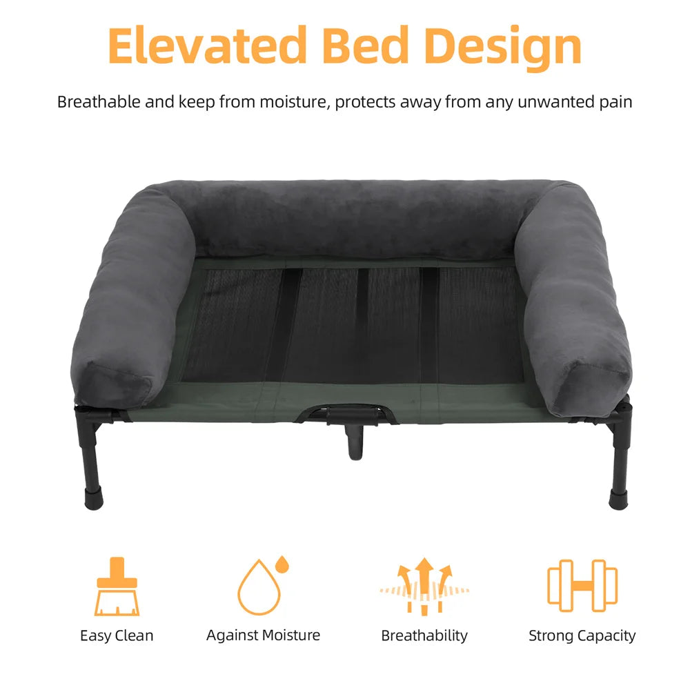 XXL XL Large Dog Bed Outdoor Raised Dog Bed with Cooling Breathable Mat and Soft Plush Mat Pet Puppy Camping Cot for Home Garden