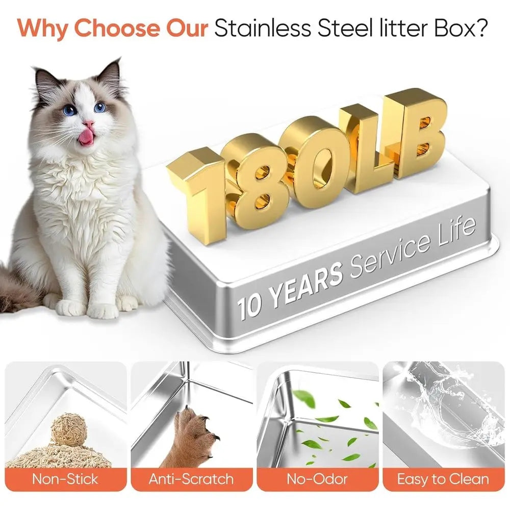Extra Large 28 L×20 W Odor-Control Stainless Steel Cat Litter Box, 4-in-1 Cat Metal Litter Box Set, Enclosed Removable Metal Lit