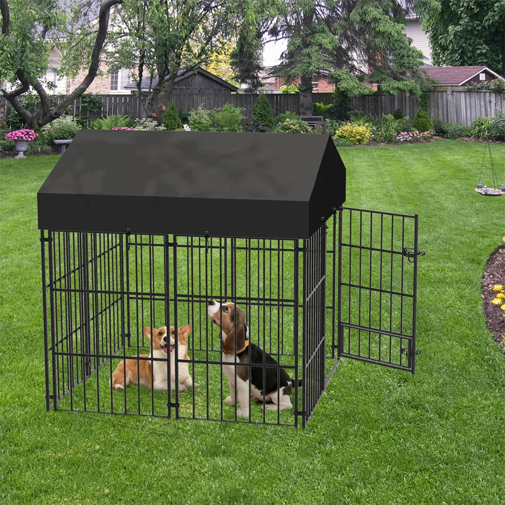 Heavy Duty Large Dog Kennel Pet Welded Metal Playpen Animal Cage with Roof Cover Pet Run Enclosure Playpen House Outdoor Indoor
