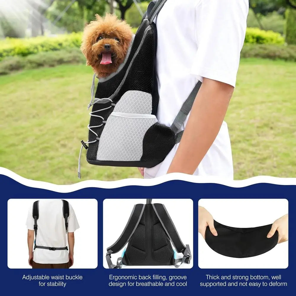 Breathable Dog Backpack Carrier for Small to Medium Dogs and Cats, Adjustable & Safe for Hiking & Walks (Black, Up to 14 lbs)