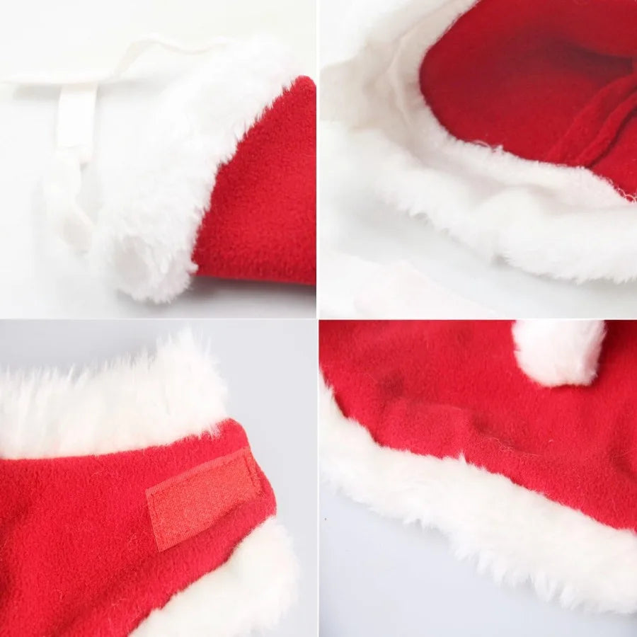 Pet Christmas Costume: Santa Hat & Red Warm Cloak for Cats, Small Dogs & Rabbits