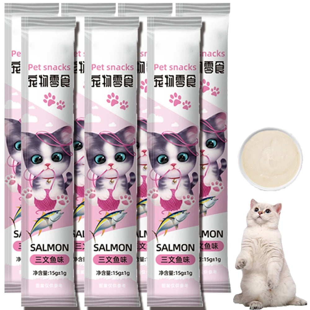 Cat Treats, Lickable, Squeezable Creamy Puree Cat Treat, 0.5 Ounces Each Tube, Salmon Flavor