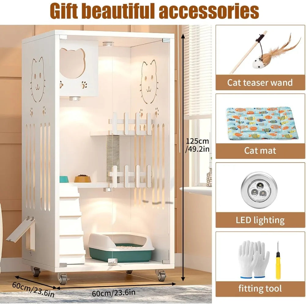 elegant indoor multi-level cat tree with wheels, scratching post, and luxurious features