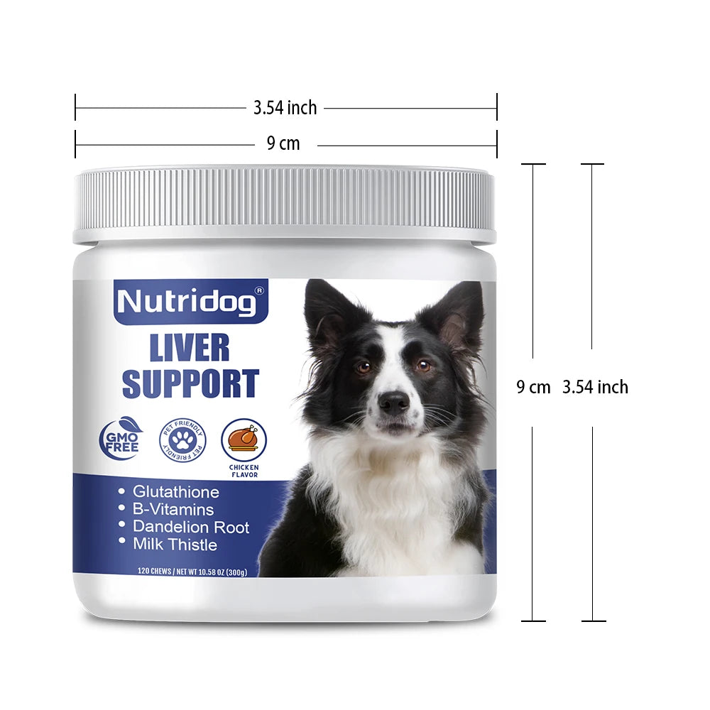 NUTRIDOG Dog Liver Support Chews Milk Thistle Curcumin Livers Detox Kidney Hepatic Support Chicken Flavor 120 PCS/Bottle