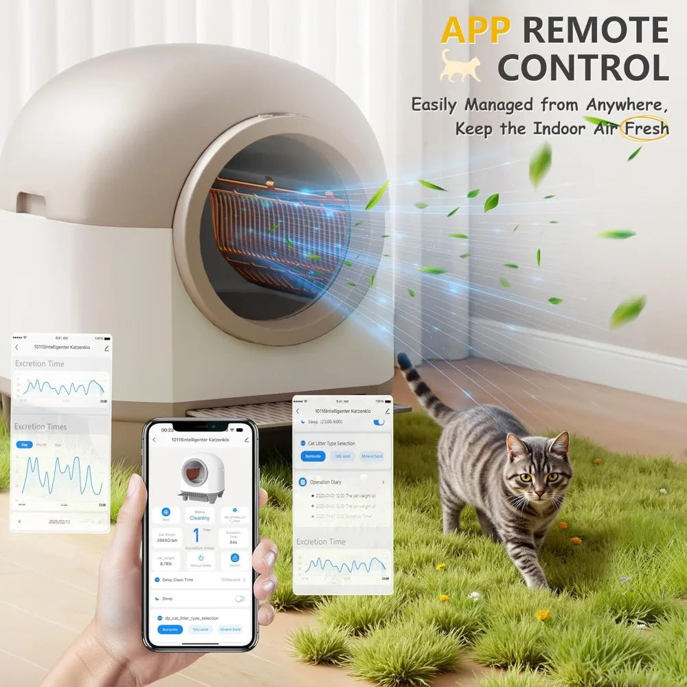Automatic Self-Cleaning Litter Box for Multiple Cats with Smart Sensors and App-Controlled Features, Large 90L Capacity