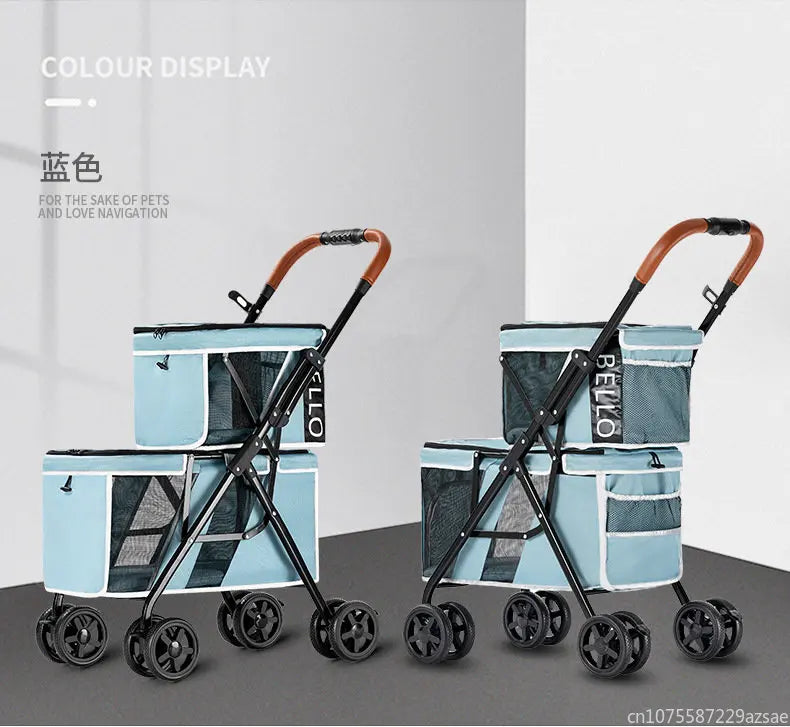 New Pet Stroller Double Layer Suitable for Two Pet Cats Dogs Foldable Cart Breathable Dog Stroller Pet Trolley carry on case