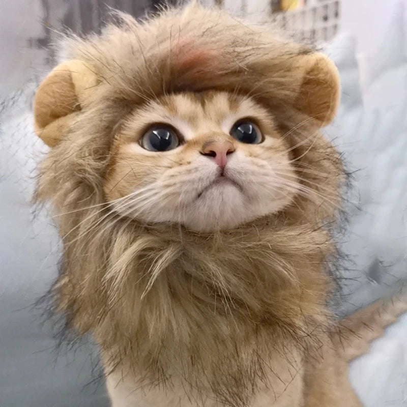 Pet Hairpiece - Humorous Lion Mane Headgear for Dogs and Cats, Adjustable Costume Accessories for Fun Dress-up and Play Cat hat