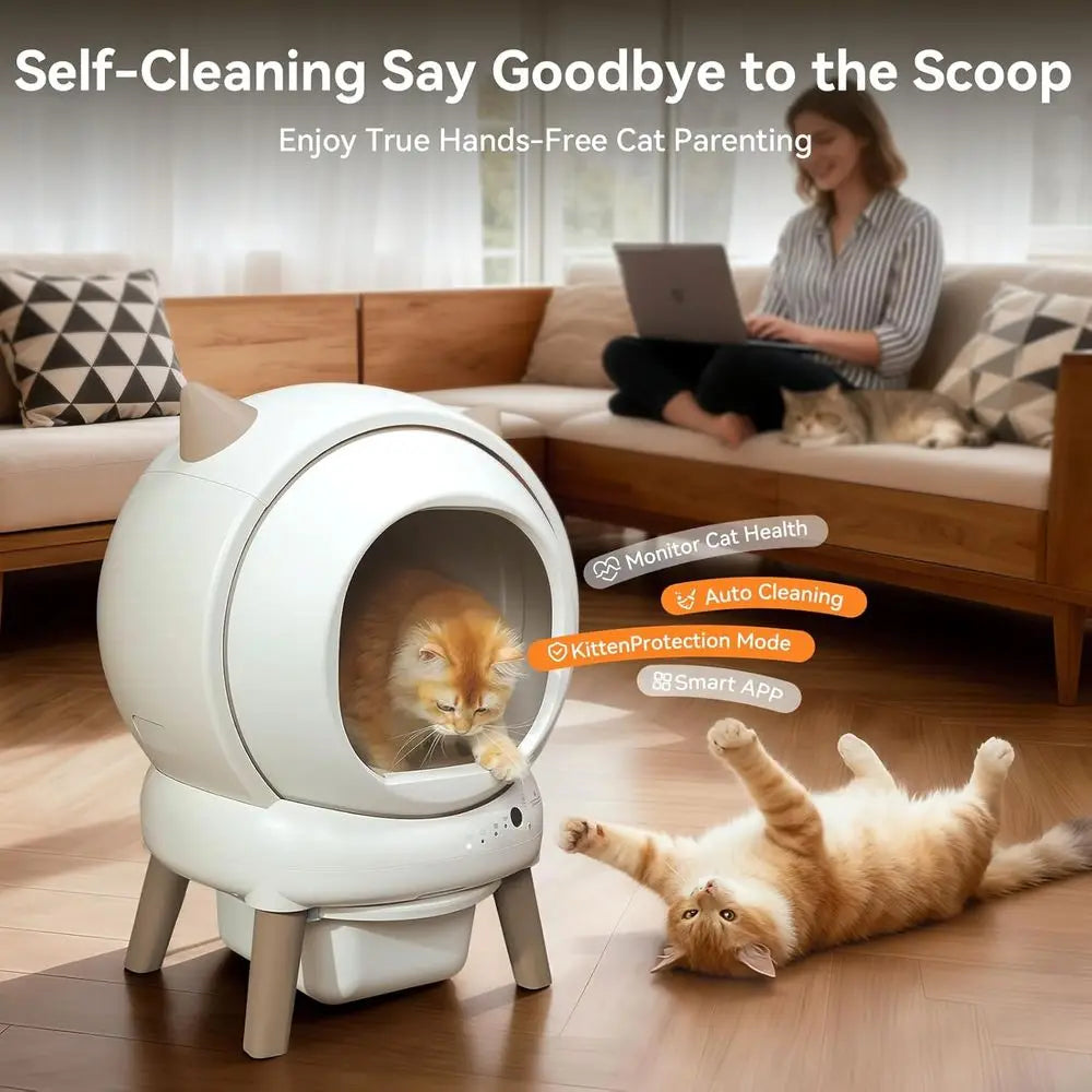 Self Cleaning Litter Box - E2 Automatic Cat Litter Box Large Smart Self Cleaning Robot for Cats, Double Safety Protection, App
