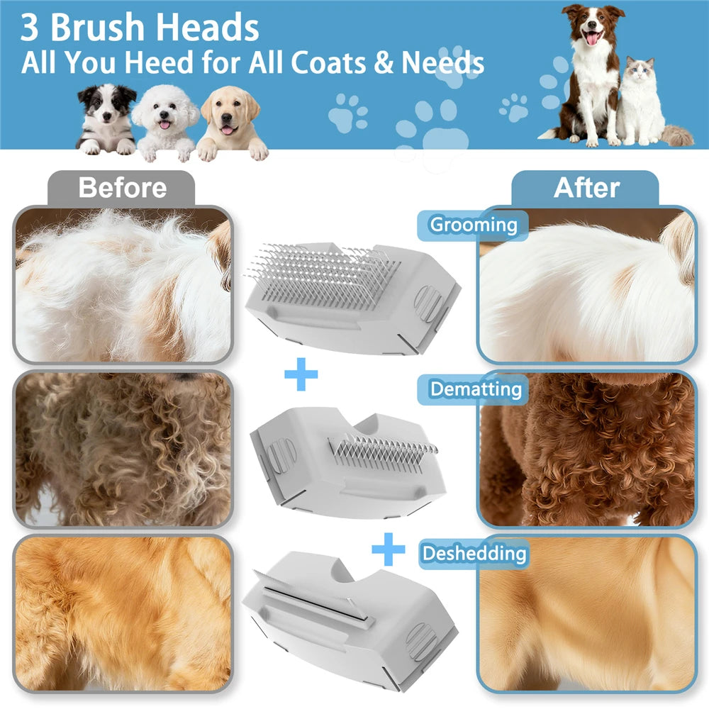 PAWIMOOD 3 in 1 Pet Steam Brush for Dogs Cats Spray Hair Removal Comb Self Cleaning 3 Swap Heads Grooming Dematting Deshedding