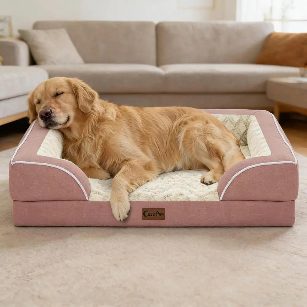 Extra Large Orthopedic Dog Bed, Waterproof Memory Foam, 45x35 Inch, Non-Slip, Washable Cover, Pink