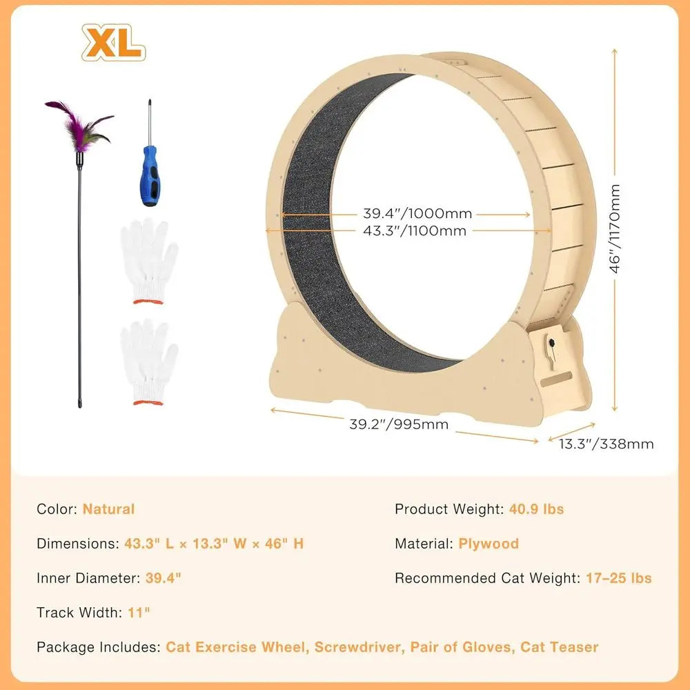 Extra-Large Silent Indoor Cat Exercise Wheel with Removable Carpet, 46 for Feline Fitness & Fun