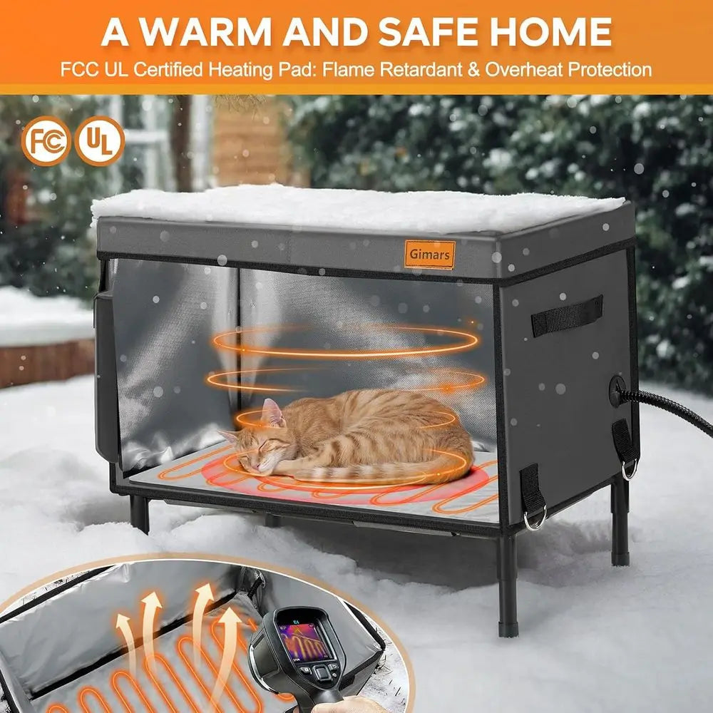 Weatherproof Outdoor Heated Cat House with 5.1 Elevated Shelter and Insulated Bed for Winter Protection