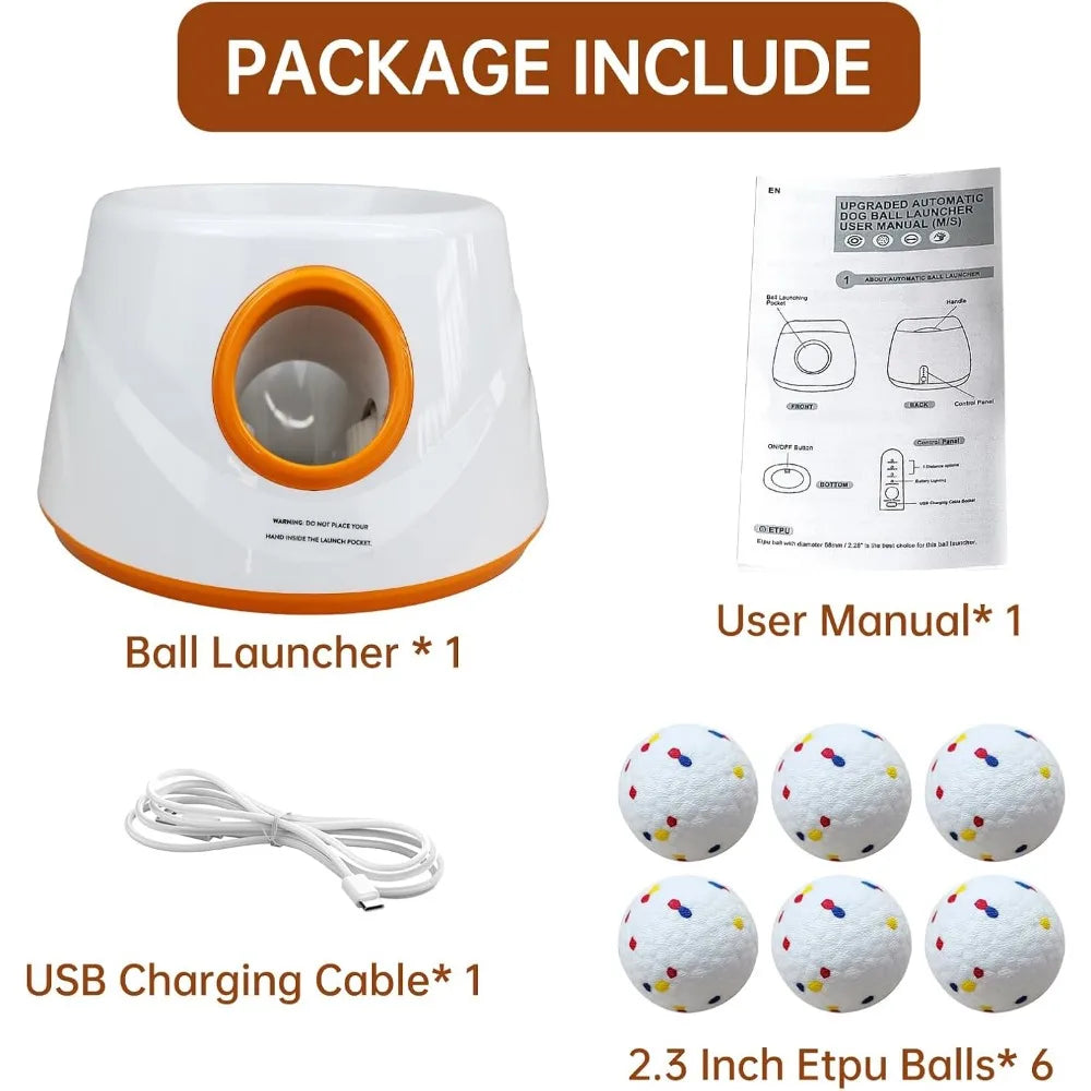 Interactive Dog Ball Launcher with 6pcs 2.3 Inch Tennis Balls, Throws 20-45ft, Ideal for Indoor and Outdoor Play