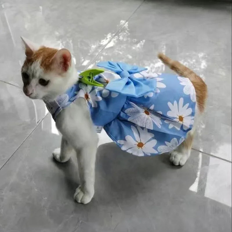 Fashion Cat Puppy Dresses with Bow for Small Dogs Cats Sphynx Chihuahua Fruit Flower Print Pet Clothes ropa para gatos sukienki