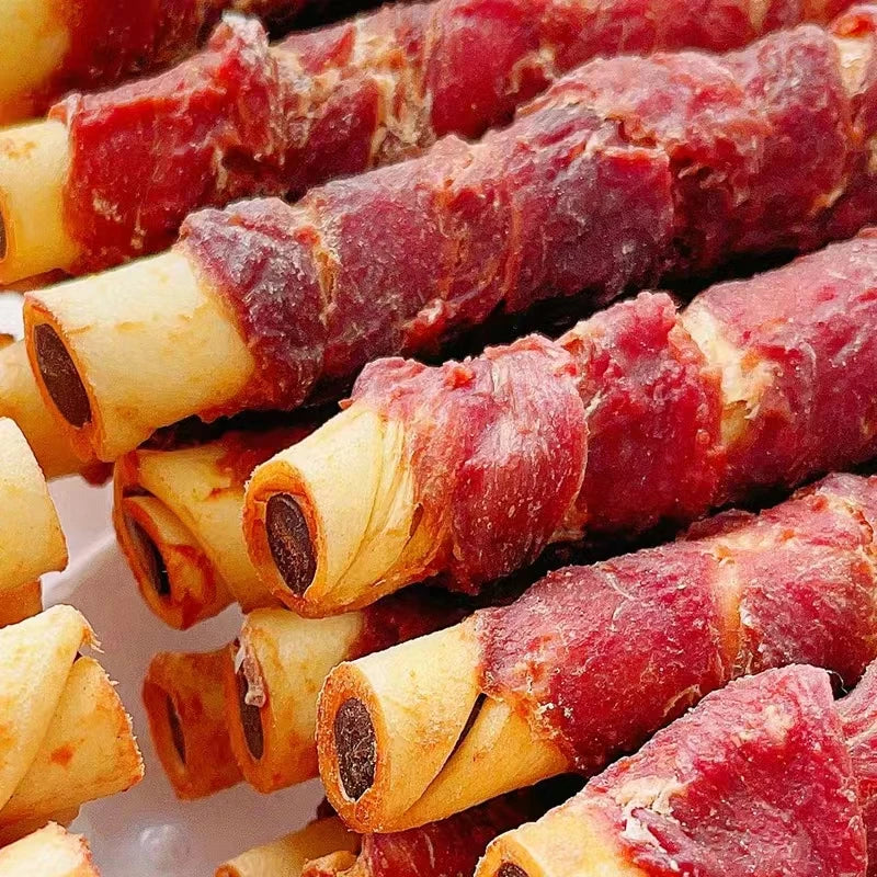 Cowhide Wrapped in Chicken Beef Filling Dog Treats for Medium, & Large Dog - Made with Chicken and Cowhide - High Protein