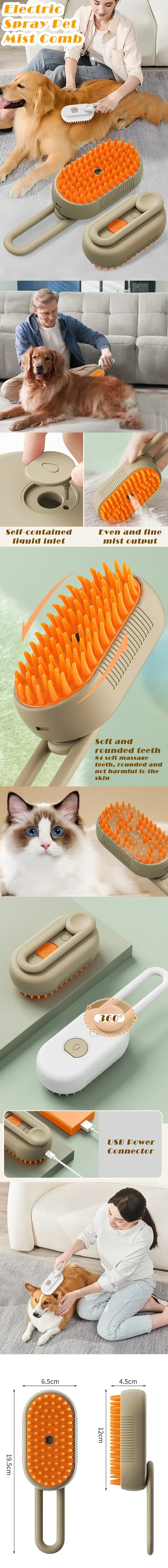 3 In 1 Electric Cat Hair Brush Pet Cleaning Brush Steam Spray Comb Massage Hair Removal Dog Puppy Grooming Comb Pet Supplies