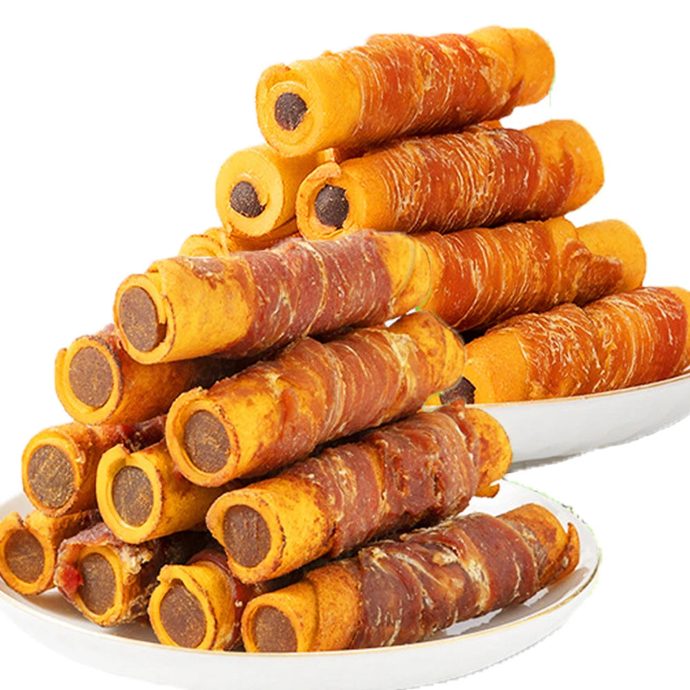 Cowhide Wrapped in Chicken Beef Filling Dog Treats for Medium, & Large Dog - Made with Chicken and Cowhide - High Protein