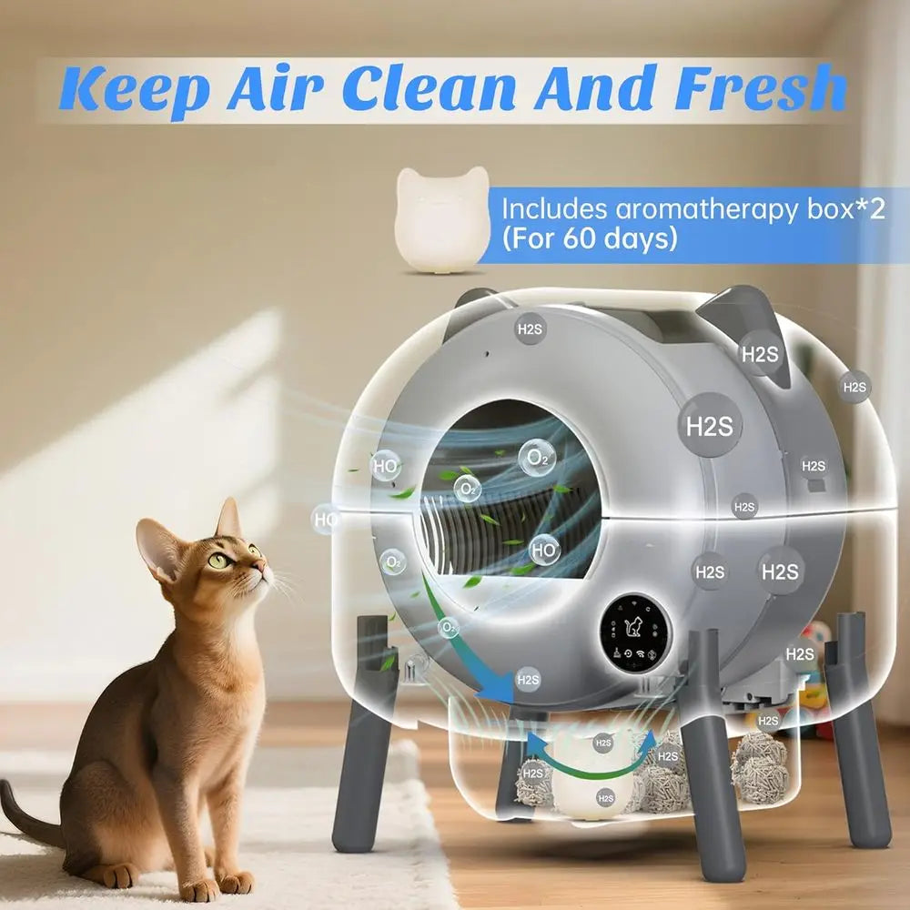 Self-Cleaning Litter Box, Automatic Cat Litter Box Robot with APP Control and Safety Protection for Multiple Cats