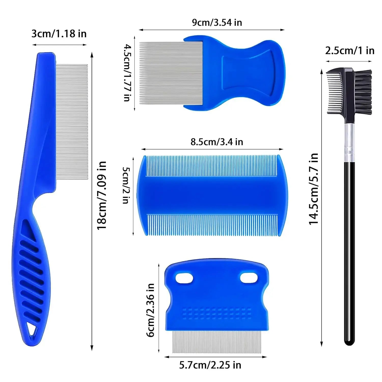 5-Pack Flea Combs. Stainless steel, double-sided for pet grooming & tear stain removal.