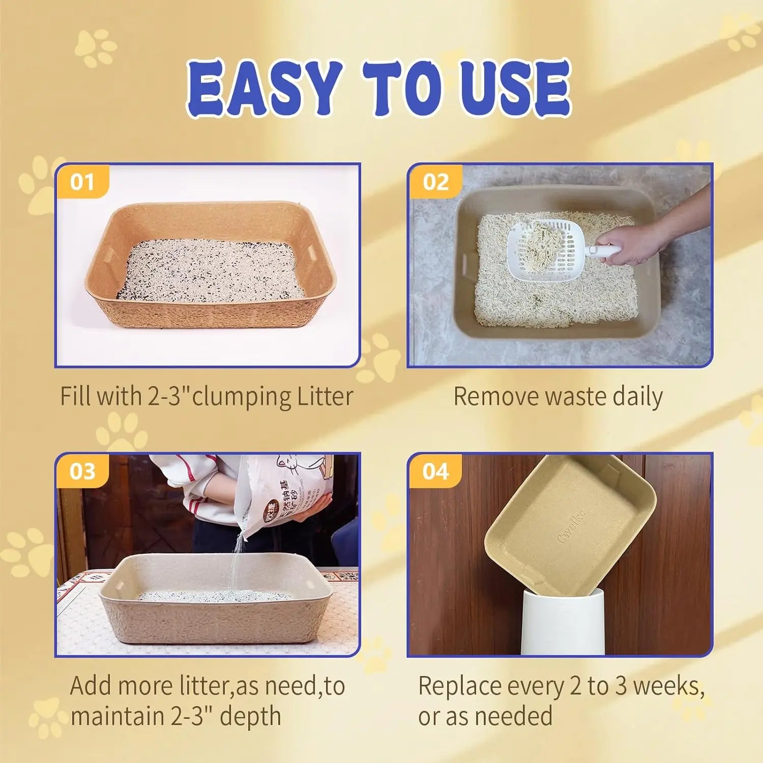 Extra Thick Large Disposable Cat Litter Box, Leak Resistant Durable Sustainable, Brown 6-Pack