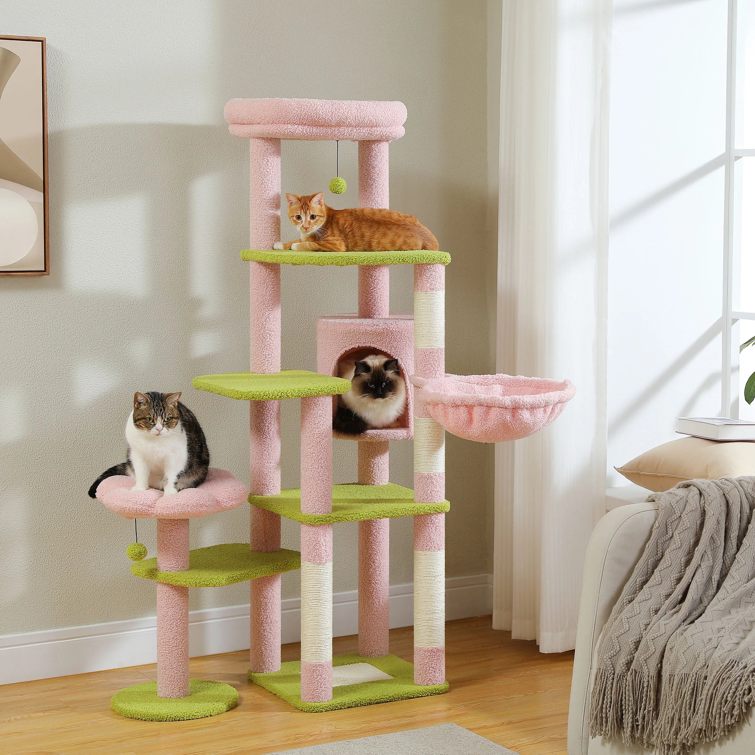 Large Cat Tree for Indoor Large Cats Tall Cat Tower for Fat Cats with Super Big Hammock, Cat Climbing Trees with Scratching Post