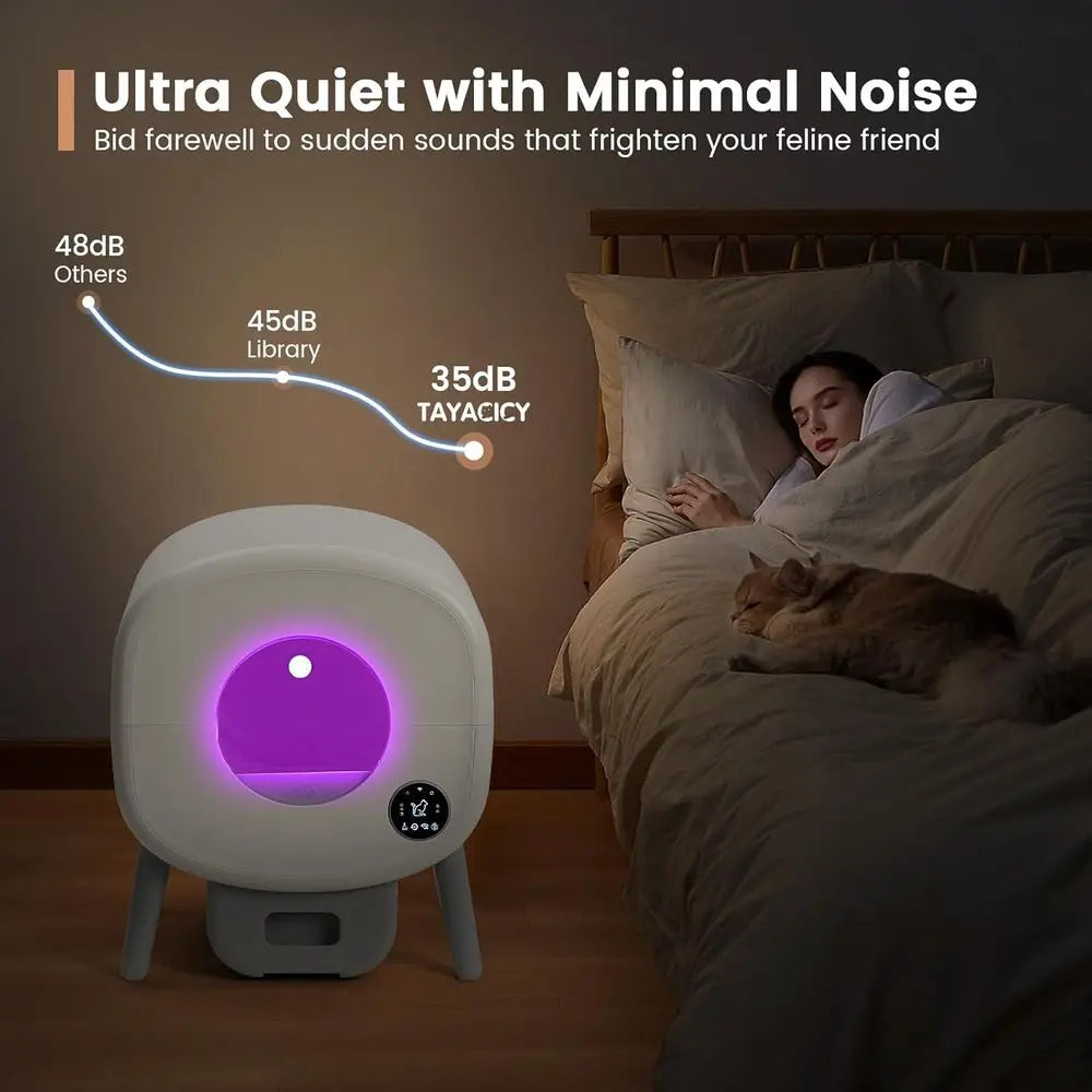 Large-Capacity Automatic Litter Box for Multiple Cats with App Control, Safety Features, and 2 Litter Bags - White