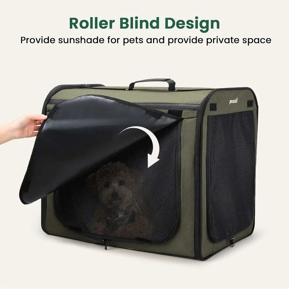 Lightweight Foldable Dog Carrier, 24x17.7x20.5in, Portable Breathable Crate, Easy Assembly, Green Travel Pet Carrier for Indoor