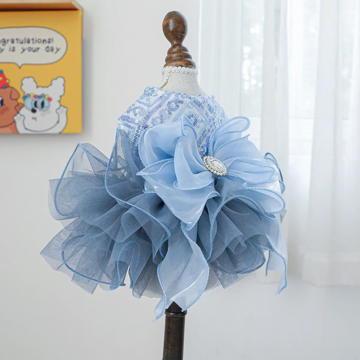 Pet Dog Cat Universal Clothing Fluffy Gauze Blue Galaxy Wedding Dress Take Photos and Dress Up for Weddings Festivals Gatherings