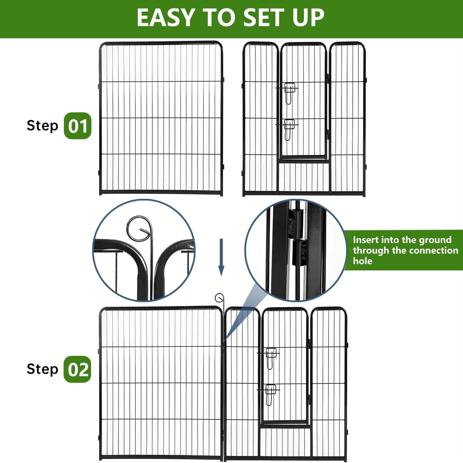 Dog Playpen | 40 Inch, 8 Panels | Heavy Duty Metal Pet Exercise Pen | Indoor Outdoor Fence Panels | Rust-Resistant, Removable