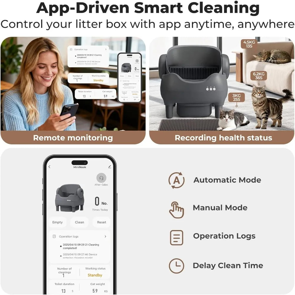 Self Cleaning Litter Box, Automatic Cat Litter Box with APP Control, Odor-Free Waste Disposal Includes Trash Bags, Large Waste,C