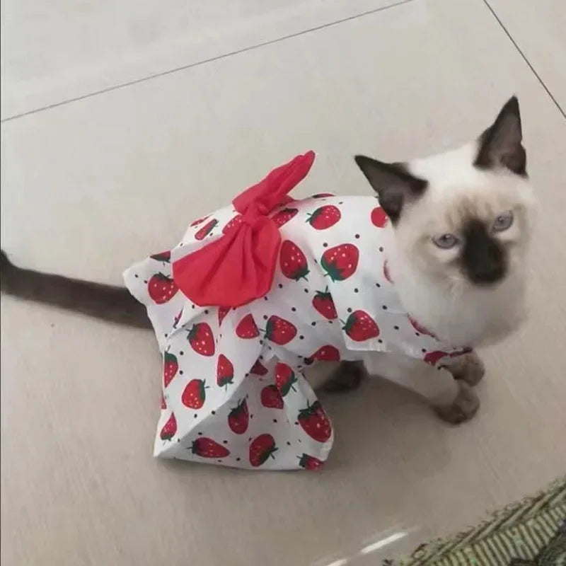 Fashion Cat Puppy Dresses with Bow for Small Dogs Cats Sphynx Chihuahua Fruit Flower Print Pet Clothes ropa para gatos sukienki