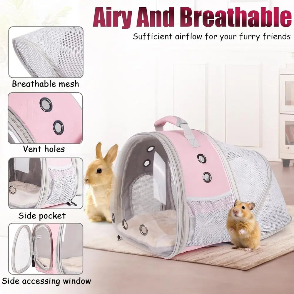Back Expandable Backpack for Small Animals, Portable Travel Bag Breathable Pet Carrier Cages for Bunny, Guinea Pig, Bearded Drag