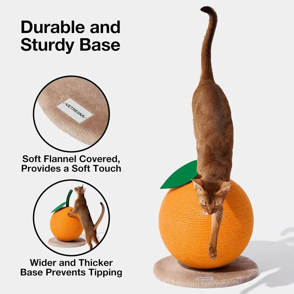 Vertical Sisal-Rope Cat Scratching Post for Indoor Cats and Kittens - VETRESKA Orange Scratching Ball