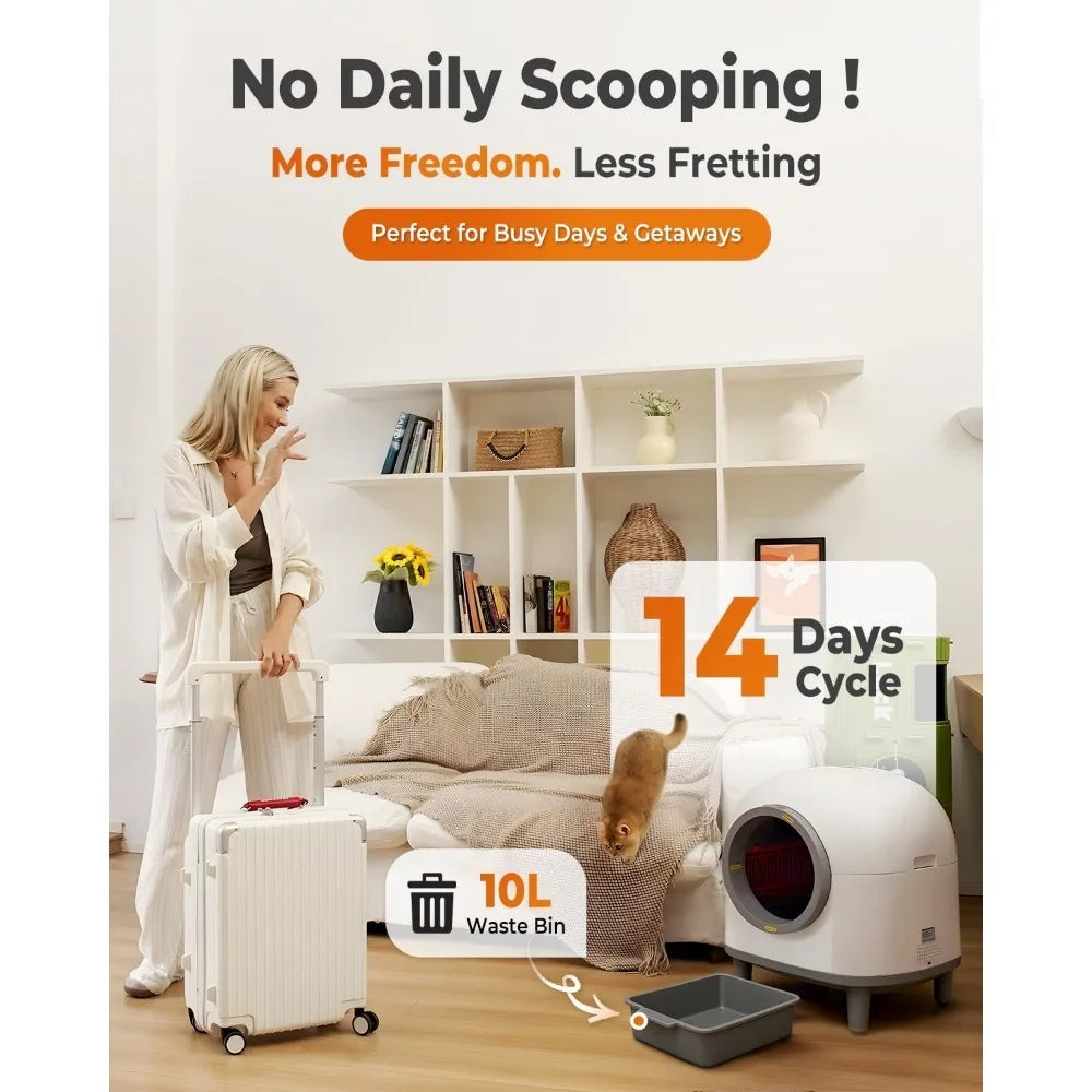 Self Cleaning Litter Box, 100L Large Automatic Cat Litter Box for Multiple Cats, with Smart APP Control, Trap Mat & Ramp,Customi