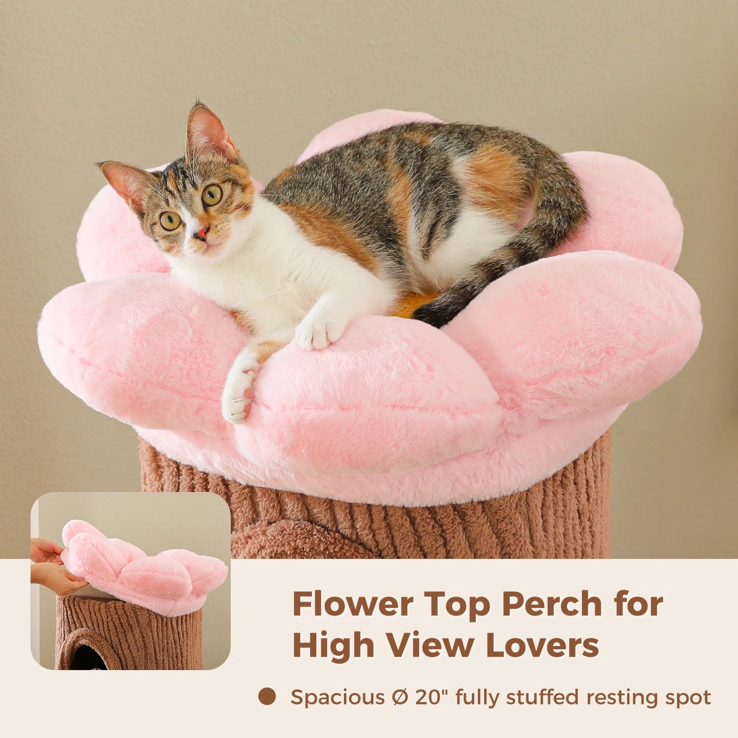 Tall Cat Tower Forest Cat Tree with Flower Top Perch,Thick Scratching Post,4 Cozy Condos Suitable for Large Heavy Cats,Cat Toys
