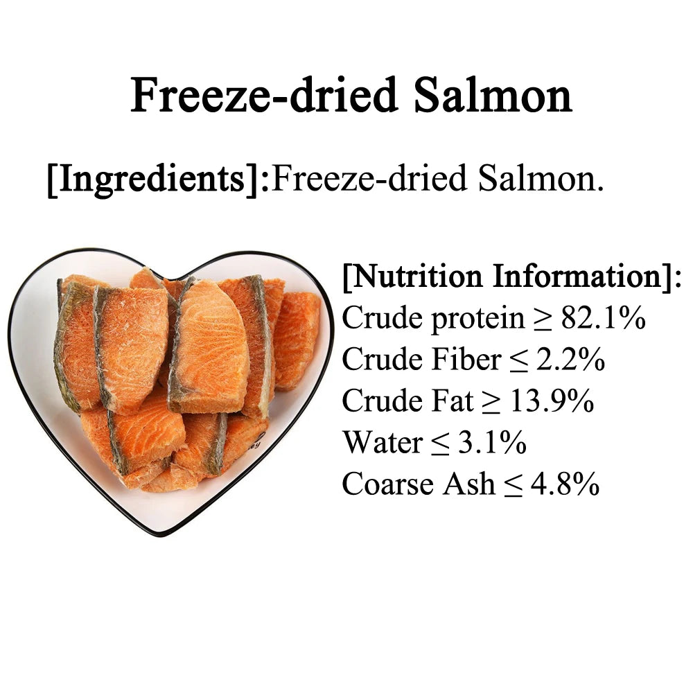 Freeze Dried Salmon Cat and Dog Treats, Wild Caught, Single Ingredient | Natural High Value | Gluten Free, Grain Free