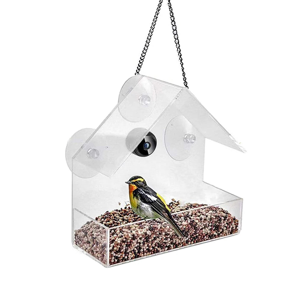 Smart Birds Hanging Feeder Transparent with Camera Home Pet Bird Feeder 1080P HD Easy Installation for Outdoor Garden