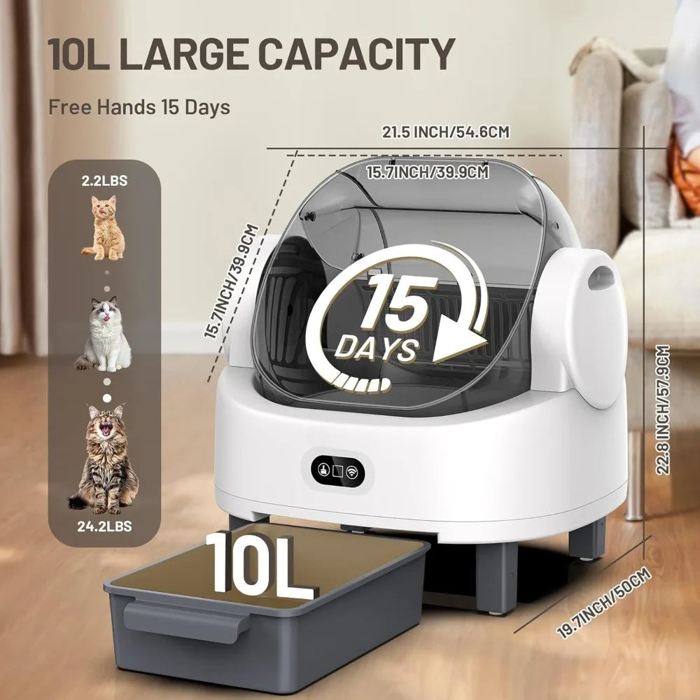Automatic Cat Litter Box,with Smart APP Control,Triple Safety Sensors,Odor-Free,1 Rolls Bags & 1 Mat & 1 Open-Top Cat Litter Box