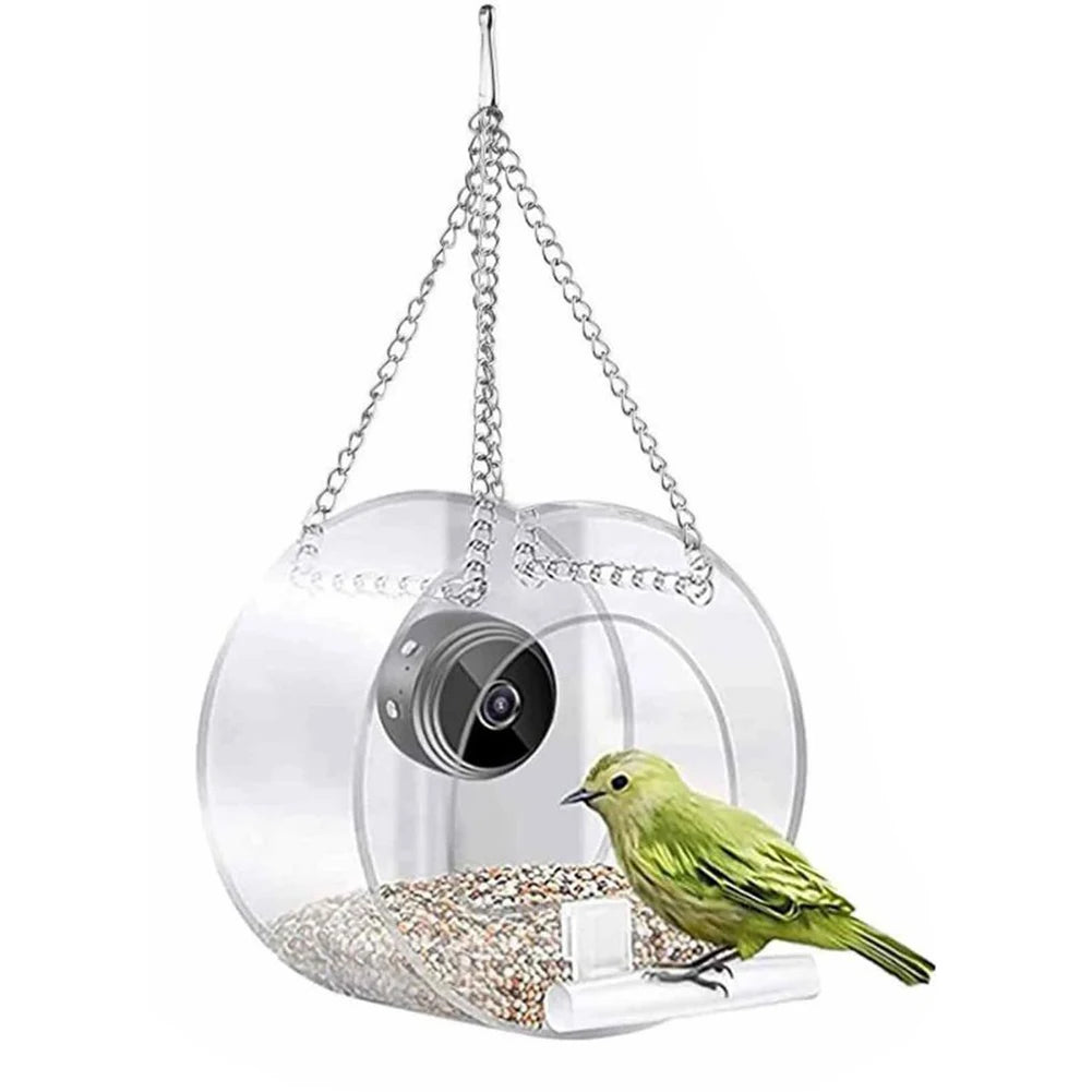 Smart Birds Hanging Feeder Transparent with Camera Home Pet Bird Feeder 1080P HD Easy Installation for Outdoor Garden