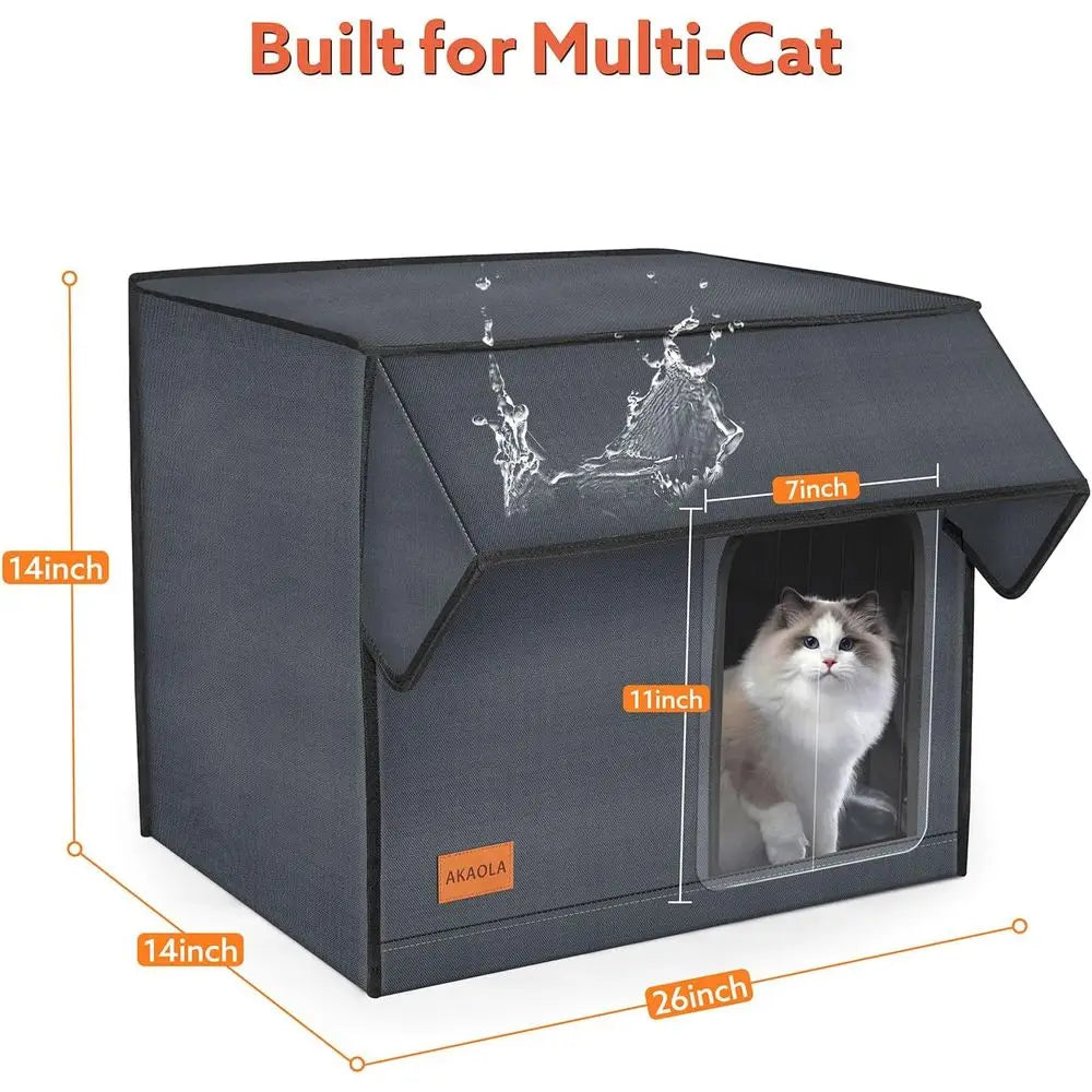 Weather-Resistant Elevated Cat Shelter with Heating Pad for Outdoor Stray Cats in Winter