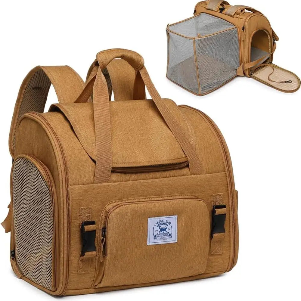 Breathable Collapsible Pet Carrier for Small Dogs, Medium Cats, Puppies, Bearded Dragons, and Rabbits - Portable Travel Bag (Bro