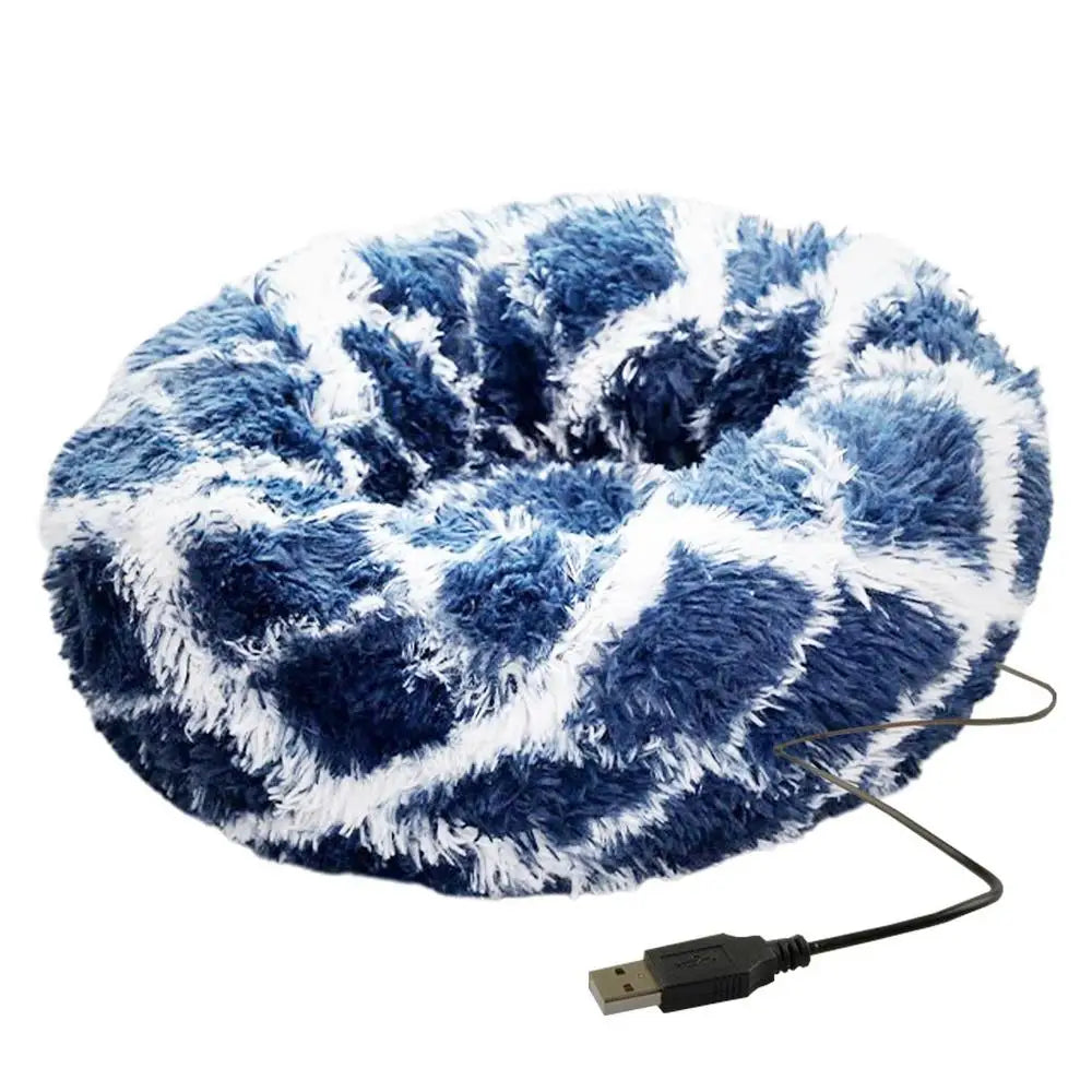 Soft Plush Pet Beds USB Heating Round Dog Bed Donut Round Beds For Small Medium Dogs And Cats Comfortable And Machine Washable