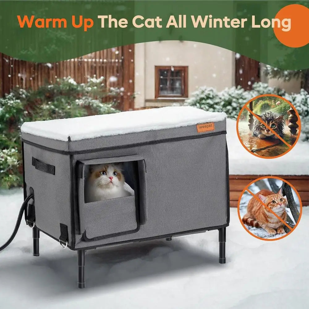 Durable Weatherproof Outdoor Cat House for Winter, Insulated Shelter for Medium Cats and Strays